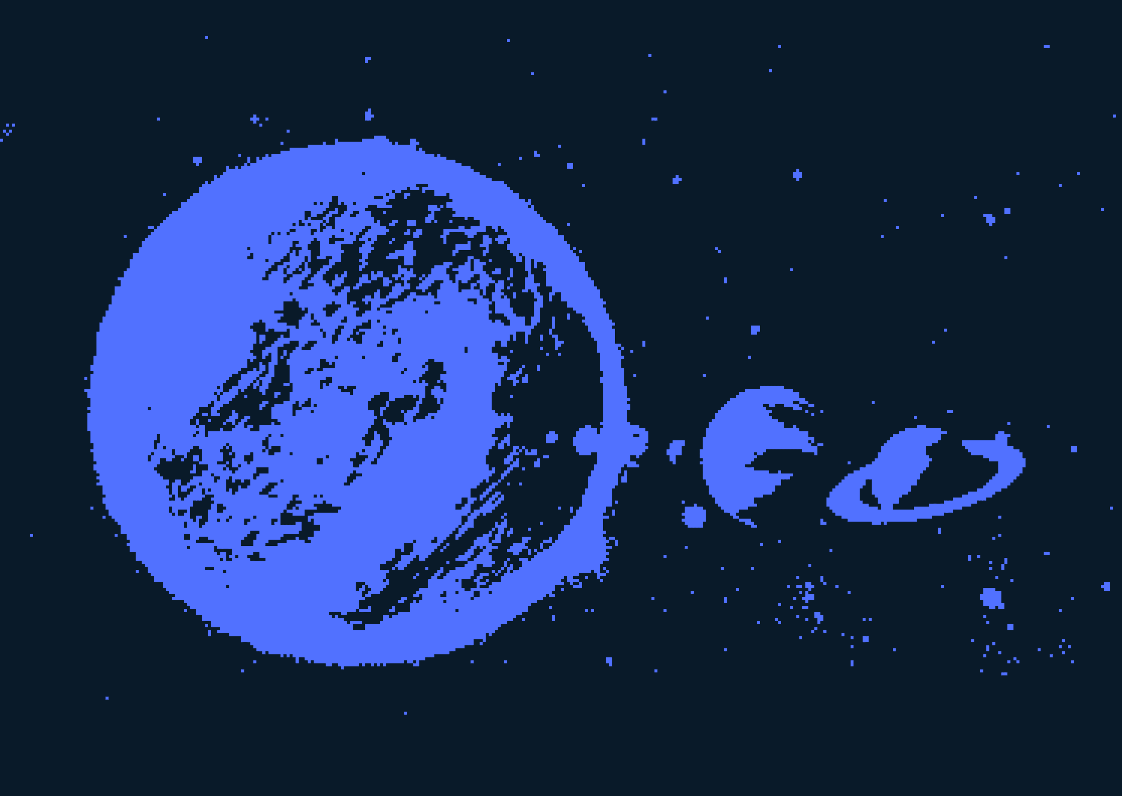 An image showing a big planet and some other smaller planets